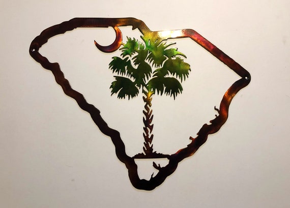 South Carolina Outline Palmetto & Moon Indoor Or Outdoor Palm Tree Metal Art