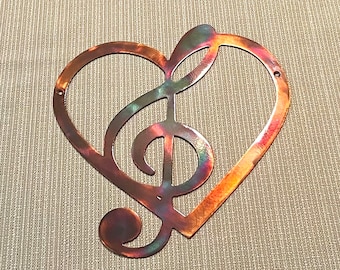 Heart and Treble Clef Music Note  Indoor or Outdoor Metal Wall Art