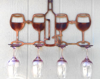 4 Wine Glass Holder Kitchen Or Bar Metal Art