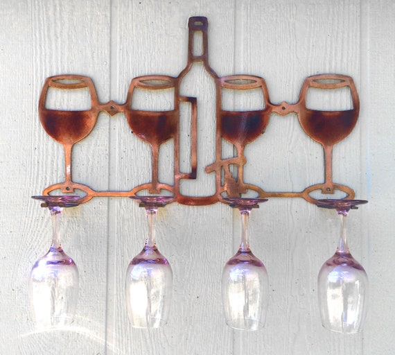 4 Wine Glass Holder Kitchen Or Bar Metal Art