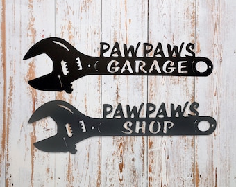 Pawpaw’s Garage or Pawpaw’s Shop Crescent Wrench Metal Art | Personalized Garage Gift