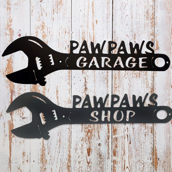 Pawpaw’s Garage or Pawpaw’s Shop Crescent Wrench Metal Art | Personalized Garage Gift