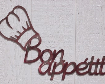 Bon Appetit Chef's Hat Toque Blanche Metal Wall Art Kitchen Decor