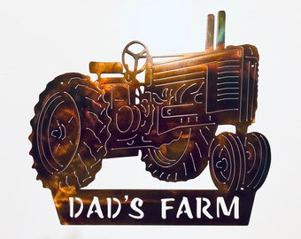 Dad's Farm Tractor Indoor or Outdoor Plasma Cut Metal Wall Art sign