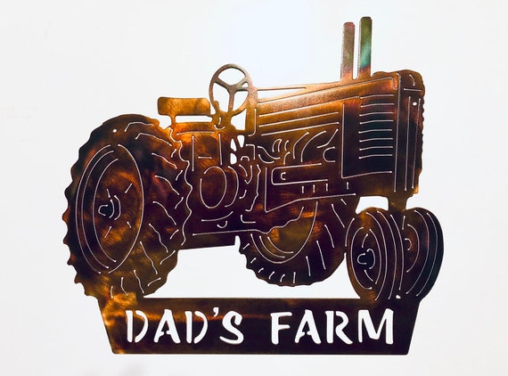 Dad's Farm Tractor Indoor or Outdoor Plasma Cut Metal Wall Art sign