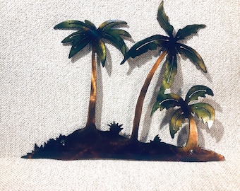 Palm Tree Island Metal Wall Art: Beach House Decor, Handmade, Hand Finished