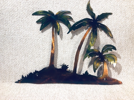 Palm Trees On Small Island Beach Decor Indoor Or Outdoor Ocean Living Metal Wall Art