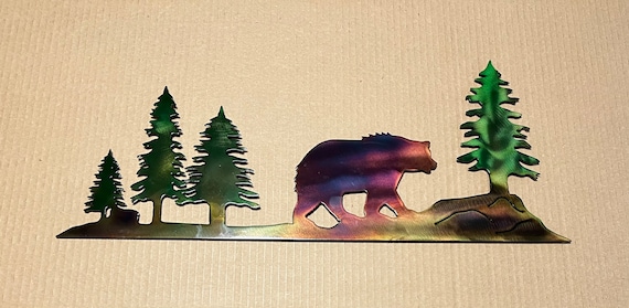 Bear And Trees Indoor Or Outdoor Wildlife Metal Wall Art