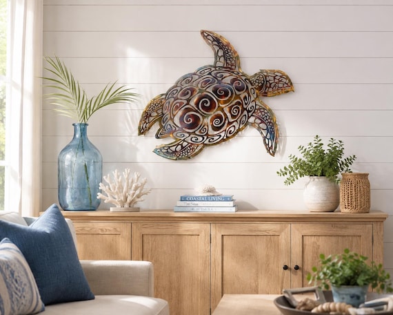 Handmade Sea Turtle Metal Wall Art: Coastal Nautical Decor