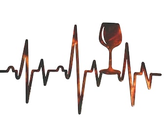 EKG Heartbeat Wine Glass Plasma Cut Indoor or Outdoor Metal Wall Art