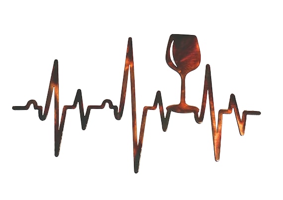 EKG Heartbeat Wine Glass Plasma Cut Indoor or Outdoor Metal Wall Art