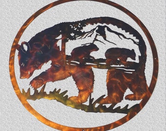 Bear Cubs & Mama Bear Indoor Or Outdoor Plasma Cut Wildlife Metal Art