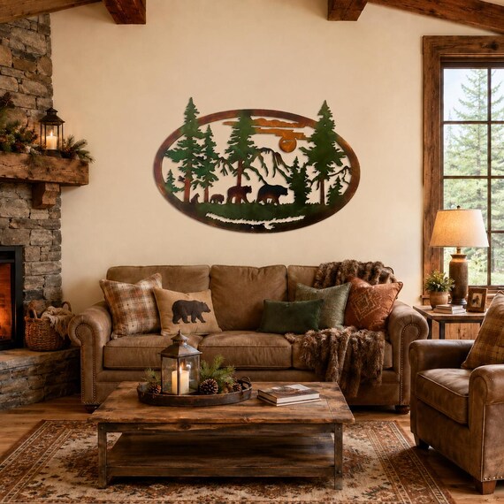 Bear Family Metal Wall Art, Mountain Cabin Wildlife Decor, Personalized Rustic Lodge Wall Art, Indoor Outdoor Bear Decor