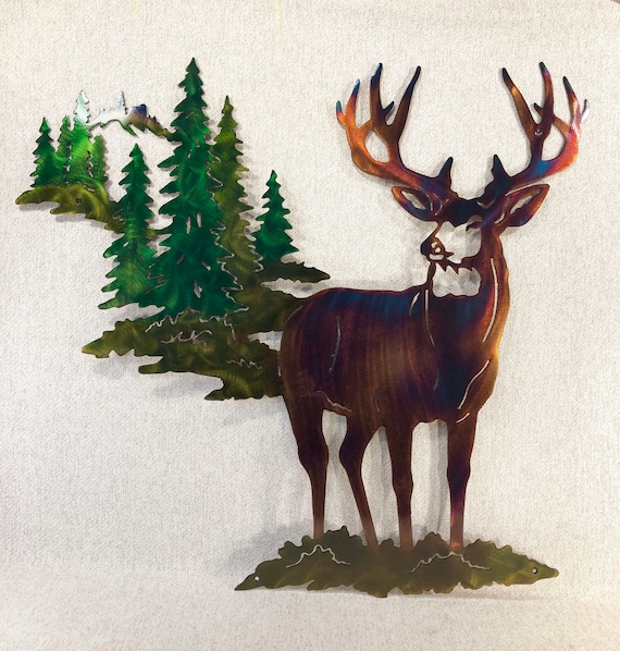 Buck Deer & Trees Wildlife Indoor Outdoor Plasma Cut Metal Wall Art