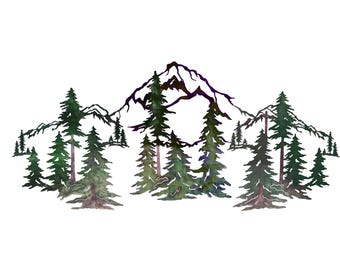 Pine Trees And Mountains Forest 9 Ft Wide Scene Metal Wall Art Home Decor