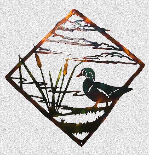 Wood Duck Diagonal Frame Plasma Cut Indoor Or Outdoor Wildlife Metal Wall Art