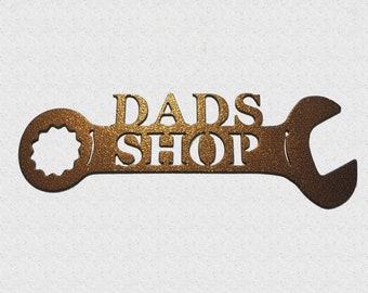 Dad's Shop Wrench Customizable Metal Wall Art Man Cave Decor