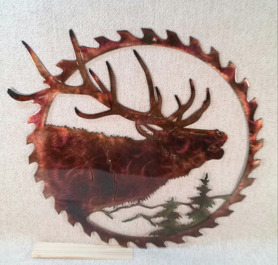 North American Elk In Sawblade Wildlife Metal Wall Art Indoor Outdoor