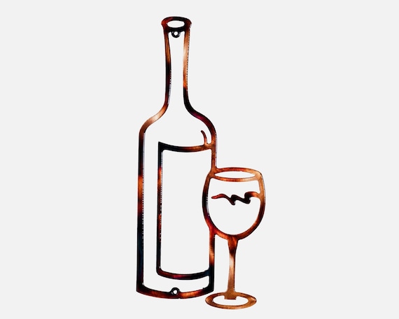 Wine Bottle & Glass Bar or Kitchen Metal Art Decor