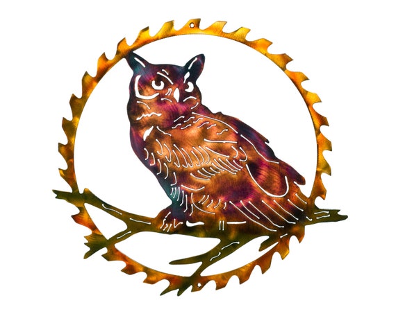 Bard Owl In Sawblade Plasma Cut Wildlife Indoor Or Outdoor Metal Wall Art