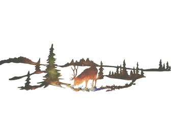North American Bull Elk Wildlife Scene Indoor & Outdoor Customizable Metal Wall Art