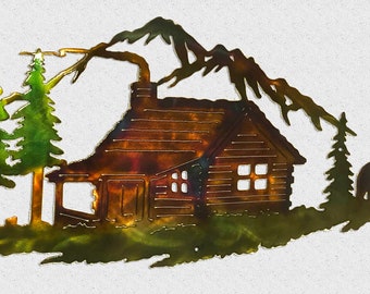Mountain Wall Art – Rustic Cabin Metal Decor – Bear, Moose or Buck Deer