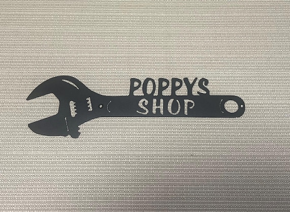 Poppy’s Garage or Shop Metal Wrench Sign, Personalized Gift for Poppy, Man Cave Decor