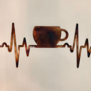 EKG Heartbeat Coffee Cup Plasma Cut Kitchen Metal Wall Art