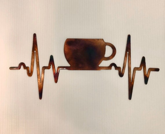 EKG Heartbeat Coffee Cup Plasma Cut Kitchen Metal Wall Art