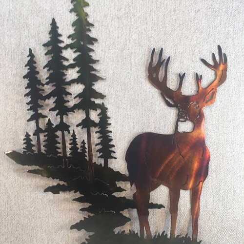 Whitetail Buck Deer W/ Mountain & Trees Metal Wall Art Etsy
