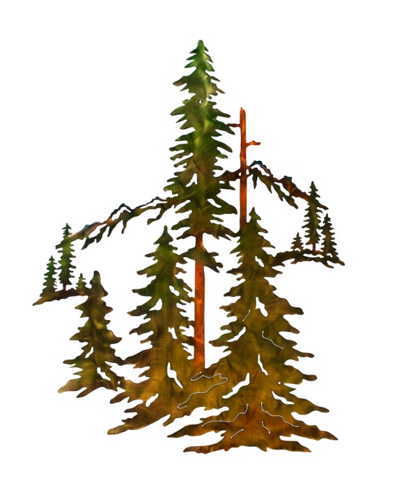 Pine Trees, Forest and Mountain Scene Metal Wall Art Home Decor