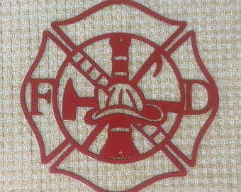 Fireman's Maltese Cross Metal Art Wall Sign