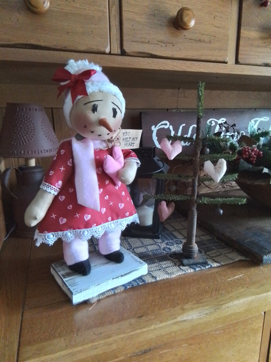 Primitive Valentine Standup Doll, Valentine Doll, Primitive Valentine