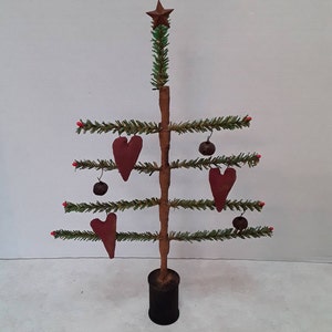 Primitive Faux Single Feather Tree with primitive valentine hearts