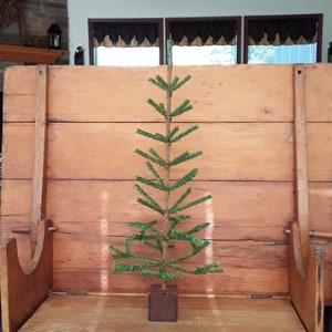 Primitive Christmas / Winter Faux Feather Tree Nearly 3 Feet Tall Double Feather Tree in Hand painted and Distressed Wood Block