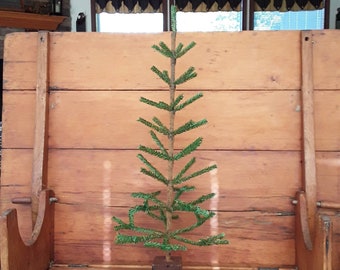 Primitive Christmas / Winter Faux Feather Tree Nearly 3 Feet Tall Double Feather Tree in Hand painted and Distressed Wood Block