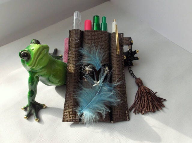 Étui Pour Les Stylos Plume Turquoise Simili Cuir Café