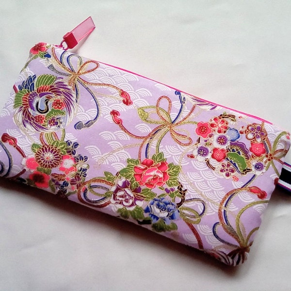 Pochette en tissu japonais,couleur violet, idée cadeau pour femme