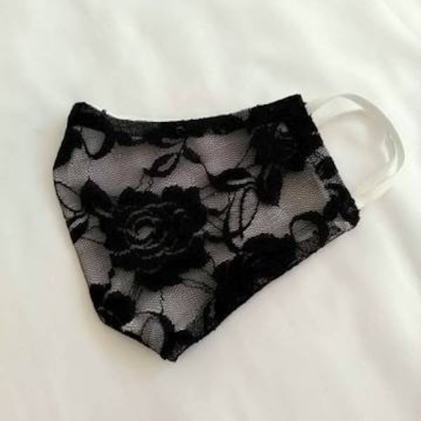 Protective mask party, ceremonie, black lace, white cotton fabric, washable, double layers