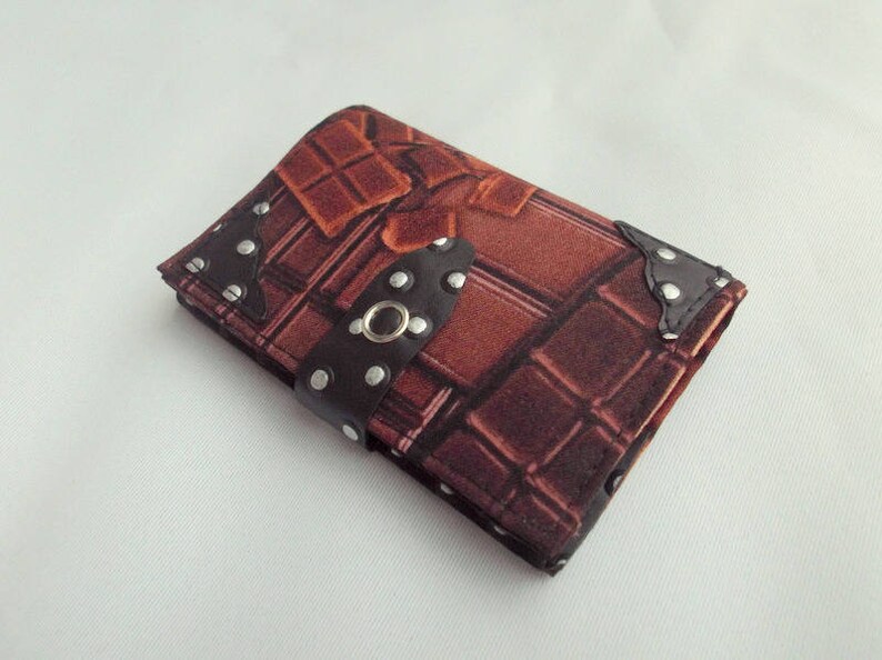 Porte-cartes Chocolat homme et femme,tissu imprime,marron,simili cuir noir image 5