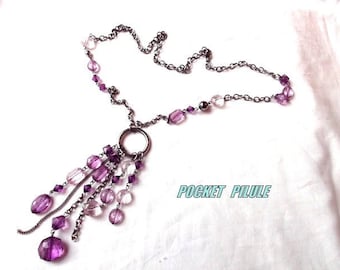 Long necklace "Tender" glamour, violet glass