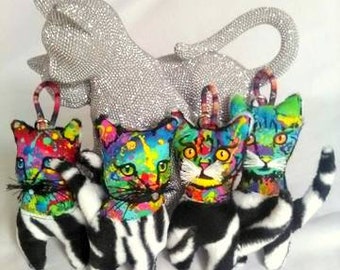 Portachiavi grande, borsa gioiello "CAT" in tessuto zebrato e cotone multicolore