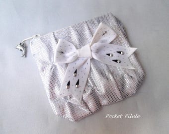 Petite pochette "Paris romantique" clous argenté,dauphin en bijoux,trousse gris,blanc,argenté,