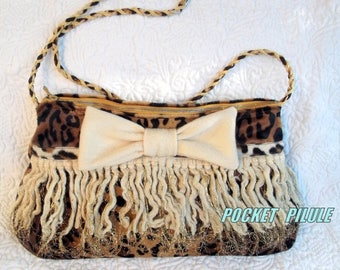 Handbag shoulder strap, leopard fabric, brown, beige butterfly