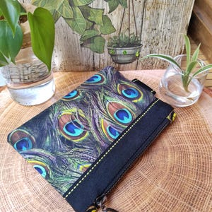 Pauwenveren buidel, katoenen stof, groen en turquoise, cadeau-idee voor vrouwen