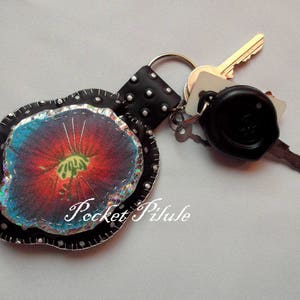 Portes-clés ou bijou de sac Turquoiseen simili cuir noir argenté,multicolore image 2
