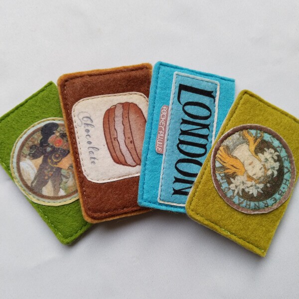 Porte cartes bancaire "Collection macarons"couleur marron chocolat, feutrine, idée cadeau moins de 20 EUR