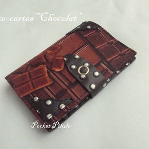 Porte-cartes Chocolat homme et femme,tissu imprime,marron,simili cuir noir image 2