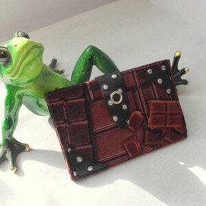 Porte-cartes "Chocolat" homme et femme,tissu imprime,marron,simili cuir noir