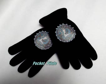 Black fleece gloves "Medallion Collection"romantic,glamorous